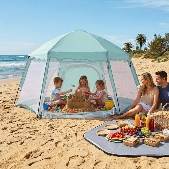 Large Pop Up Play Tent for Kids, 78" Instant Toddler Playhouse with Removable Floor & UV50+ Sun Shade, 360° Mesh Mosquito-Free Tent for Indoor Outdoor Beach Backyard, Fits 4 Kids