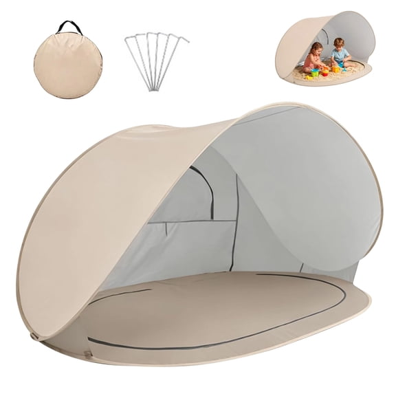 Large Pop Up Beach Tent UPF 40+ Protection with 6 Hooks 3-4 Person Windproof Sunshade for Family Camping Beach Trip(40x47x79 Inch)