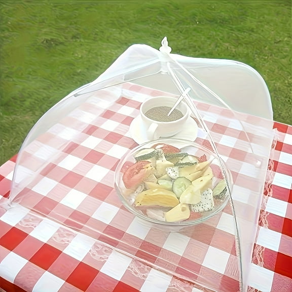 Large Pop-Up White Mesh Food Tent - Foldable & Washable Outdoor Shelter with Elegant Lace Trim, Durable Mesh for Visibility & Protection, Perfect for Picnics, BBQs, Parties & Family Gatherings