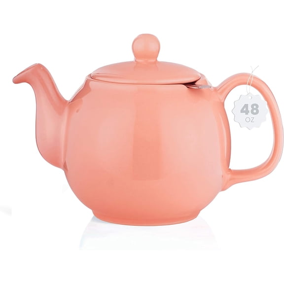 Large Porcelain Teapot, 48 Ounce Tea Pot with Infuser, Loose Leaf and Blooming Tea Pot - Pink
