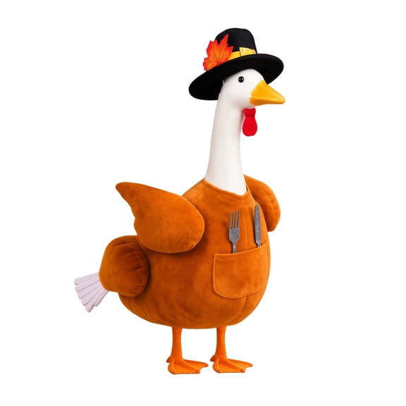 Large Porch Goose Statue with Thanksgiving Turkey Outfit and Silverware Set, Festive Porches Decorations Outdoor for Fall Yard Display, Seasonal Garden Decorations Holiday Gift