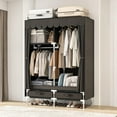 thumbnail image 1 of Large Portable Armoire Wardrobe Closet with 4 Hanging Rods and Lockers, Metal Storage Rack with Dust Cover for Clothes, Bedroom Organizer, Gray/Brown, 1 of 7