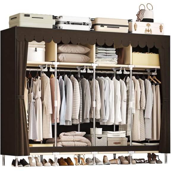 Large Portable Armoire Wardrobe Closet with 4 Hanging Rods and Lockers,Metal Storage Wardrobe Clothes Rack with Dust Cover for Clothes,16.7 in Wide,Bedroom