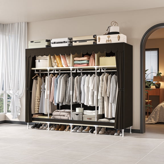 Large Portable Armoire Wardrobe Closet with 4 Hanging Rods and Lockers,Metal Storage Wardrobe Clothes Rack with Dust Cover for Clothes,16.7 in Wide,Bedroom.
