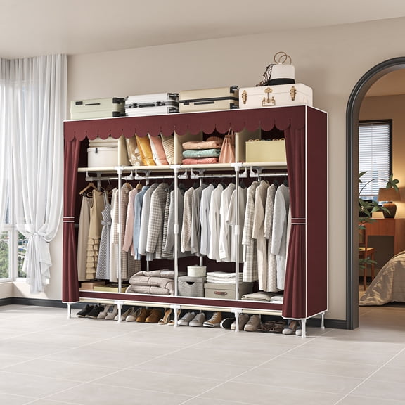 Large Portable Armoire Wardrobe Closet with 4 Hanging Rods and Lockers,Metal Storage Wardrobe Clothes Rack with Dust Cover for Clothes,16.7 in Wide,Bedroom.