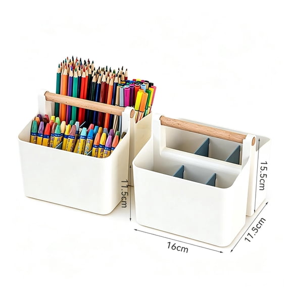Large Portable Basket with Handle, Plastic Craft Storage Organizer Caddy Tote with Adjustable Divided for Makeup Art Supplies, Sewing, Colored Pencils-Light Blue