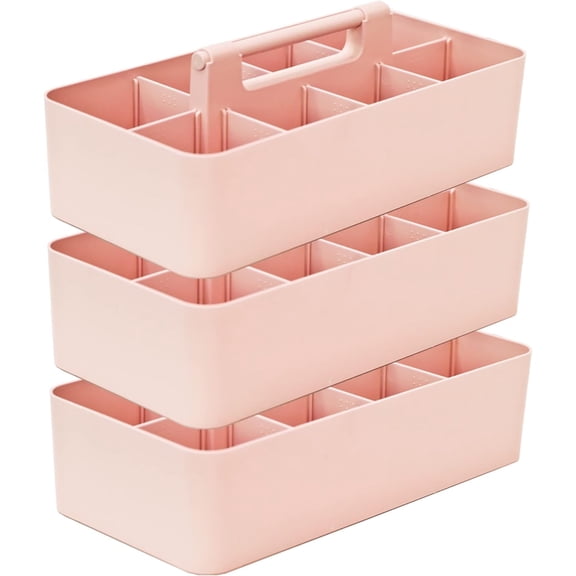 Enjoy Organizer Portable Caddy With Handle Plastic Storage Organizer Basket Made In USA, Pink (3 Pack)