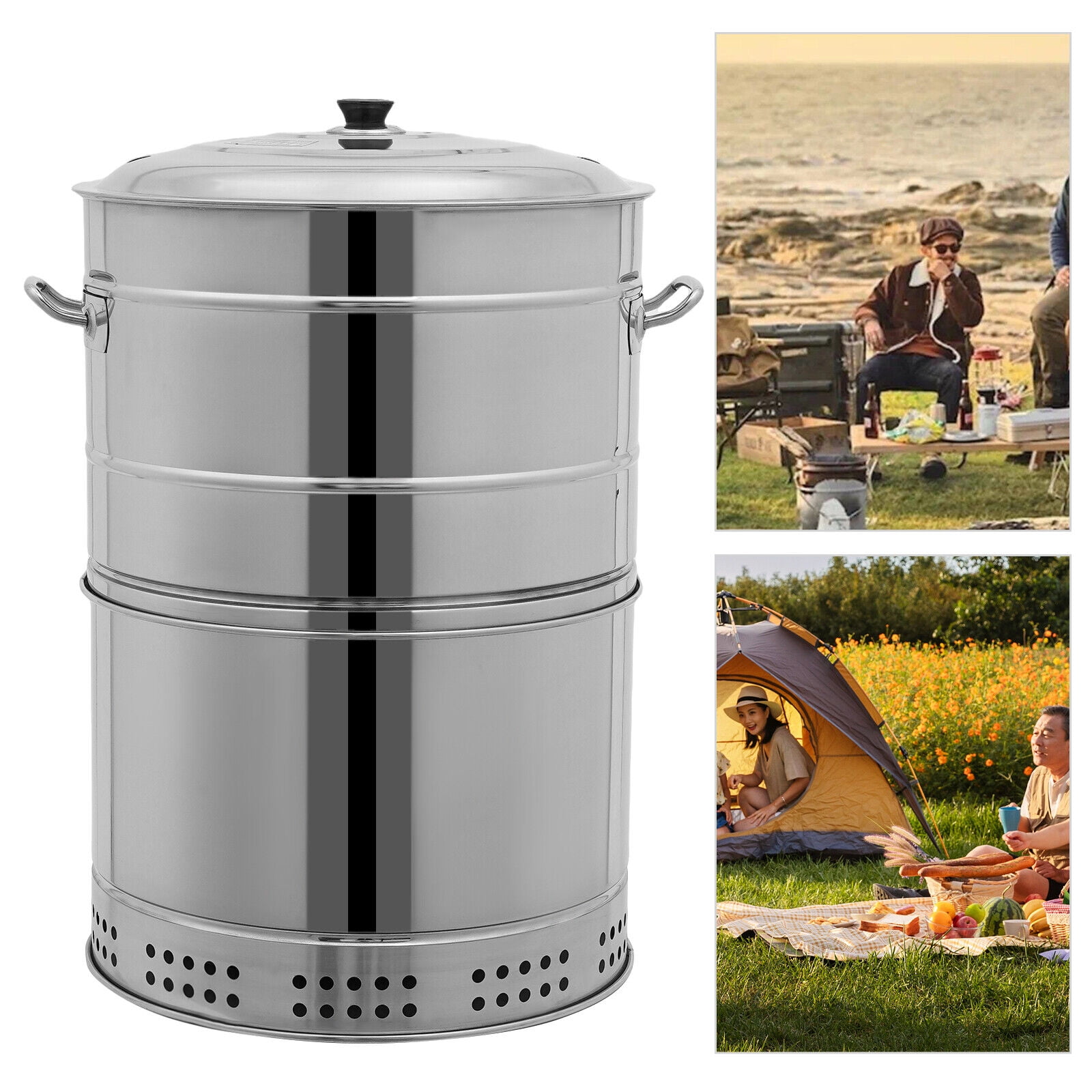 Large Portable Charcoal Grills Stainless Charcoal BBQ Grill Barrel 360° Smokeless Outdoor