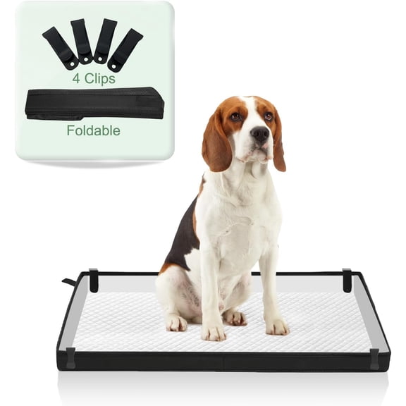 Large Portable Dog Pee Pads Holder for Travel, Puppy Pad Holder Foldable Liner Base 33''x23'' Training Pad Holder with Fixing Clips, Dog Litter Box Waterproof, Easy Clean,Indoor Potty