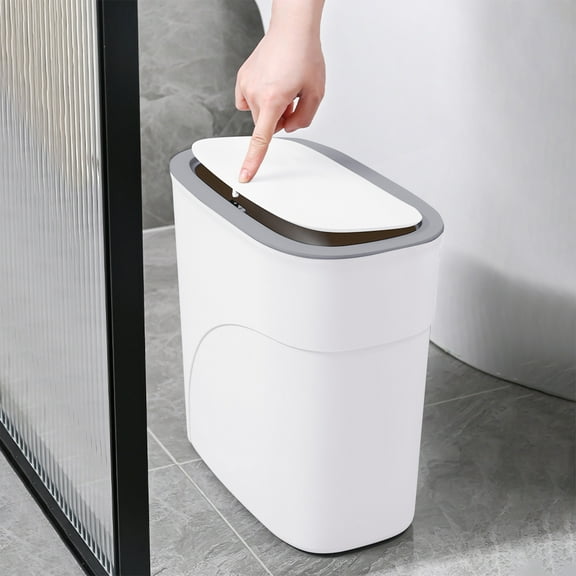 Large Portable Trash Bin, Floor Mounted Trash Can with Press Lid, Space Saving Storage Bin for Kitchen Dining Room Bathroom, Narrow Space Garbage Bin Decoration, Bathroom Trash Can, 32x30.5x16.5cm
