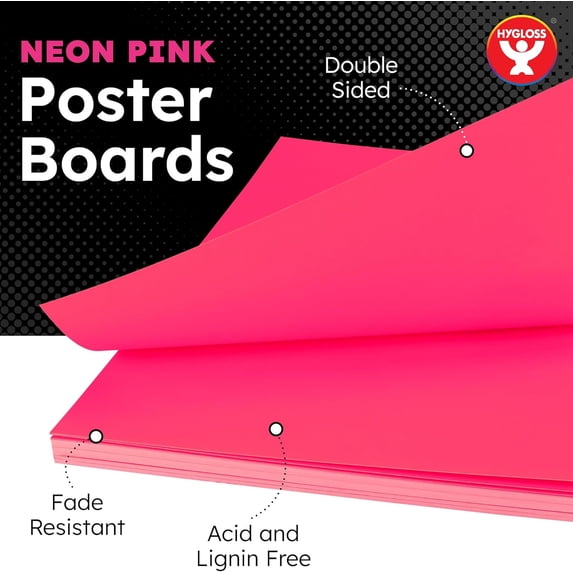 Large Poster Board 22x28 - 25 Neon Pink Single Color Poster Boards Bulk Pack