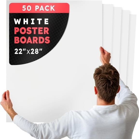 Large Poster Board 22x28 - 50 Poster Boards Bulk Pack - 10 Pt. Thickness White Poster Board Paper for Projects, Presentations, Displays, Signs, Crafts - Blank Posterboard Multipack 22" x 28"