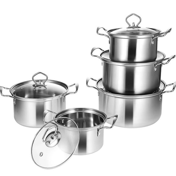 Large Pot,5 Sets Stockpots Stainless Steel Soup Pots Kitchen Cookware Set Induction Pots with Glass Lids