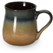 Ecodeco 24 oz Large Ceramic Coffee Mug - Jumbo Tea Cup - Oversized Pottery Soup Mug with Handle - 1 PCS Blue to Tan