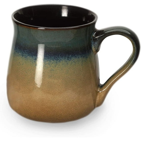 Ecodeco 24 oz Large Ceramic Coffee Mug - Jumbo Tea Cup - Oversized Pottery Soup Mug with Handle - 1 PCS (Blue to Tan)