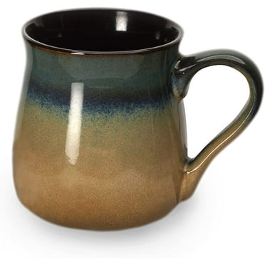 Large Pottery Coffee Mug 24 oz - Jumbo Tea Cup - Oversized Ceramic Soup Mug with Handle - 1 PCS (Blue to Tan)
