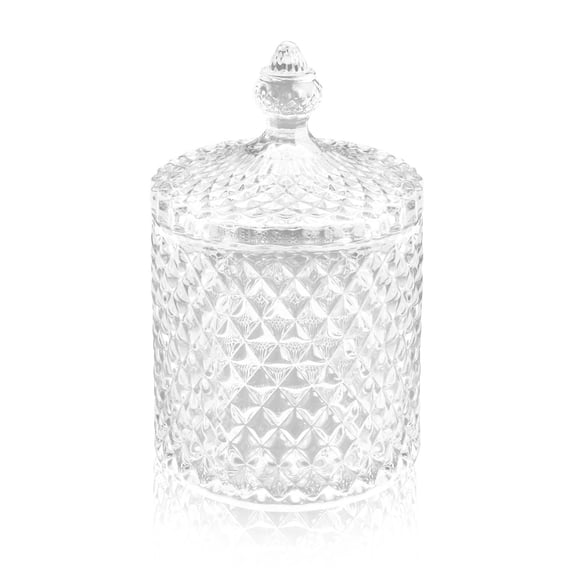 Large Powder Puff Container, 4.05 Inch Reusable Body Powder Container, Thick Glass Washable Crystal Jar with Lid for Women Girls Makeup Jewelry Candy Clear