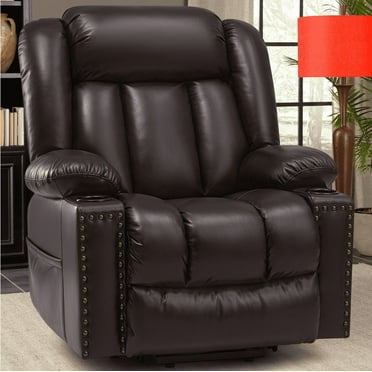 Large Power Lift Chairs Recliners for Elderly with Heated and Massage, Overstuffed Adjustable Lift Chairs, 3 Positions, Breathable Leather, USB-A and USB-C, Cup Holder, Side Pocket, Dark Brown