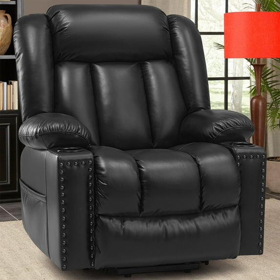 Large Power Lift Chairs Recliners for Elderly with Heated and Massage, Overstuffed Adjustable Lift Chairs, 3 Positions, Breathable Leather, USB-A and USB-C, Cup Holder, Side Pocket, Dark Brown