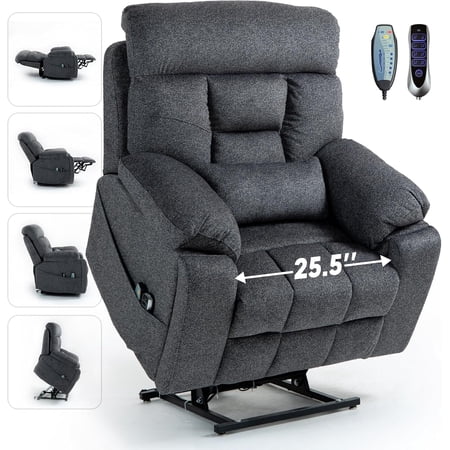 Large Power Lift Lazy Boy Recliner Chair with Heated and Massage, Upgraded Dual Motor Lay Flat Recliners, 25in Extra Wide Seat, Cup Holder, Side Pocket