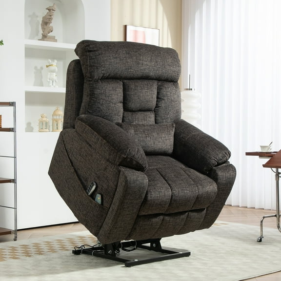 Large Power Lift Recliner Chair, UHOMEPRO 4 Motor Lay Flat Recliner with Massage Heat for Elderly Adults, Up to 400 LBS, Adjustable Headrest Backrest Recliners with Pillow and 2 Cup Holders, Brown