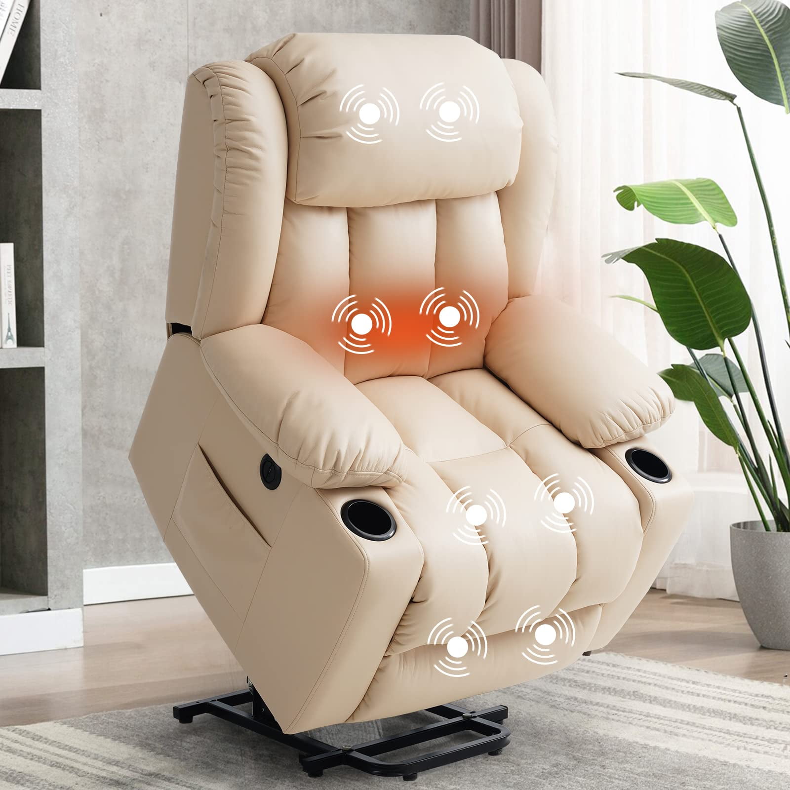 Large Power Lift Recliner Chair for Elderly,Massage Chair Recliner with Massage and Heating Function,160 Tilt Ergonomic with Footrest,Brown, Size: 38