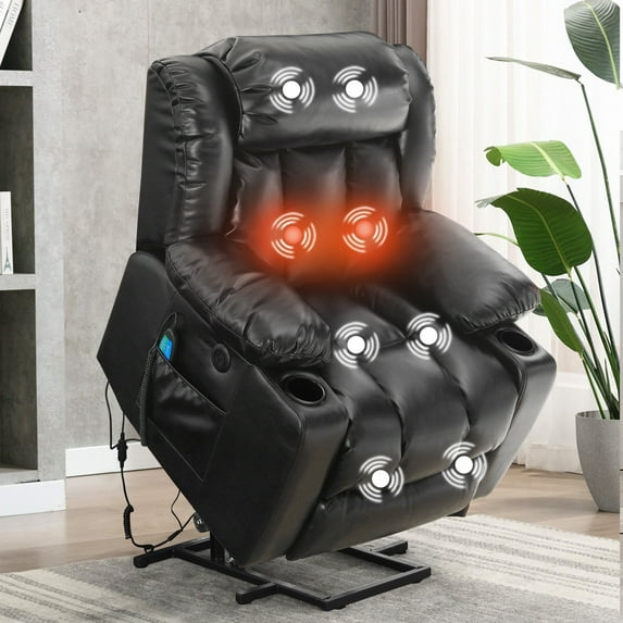 Large Power Lift Recliner Chair for Elderly,Massage Chair Recliner with Massage and Heating Function,160 ° tilt Ergonomic with Footrest,Black