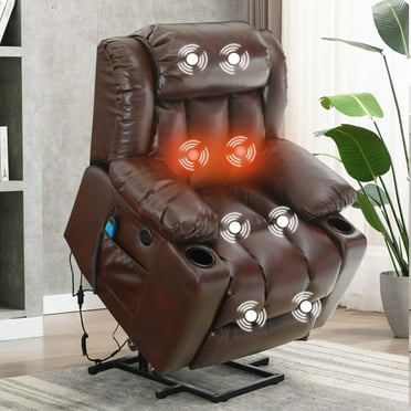 Large Power Lift Recliner Chair for Elderly,Massage Chair Recliner with Massage and Heating Function,160 ° tilt Ergonomic with Footrest,Brown