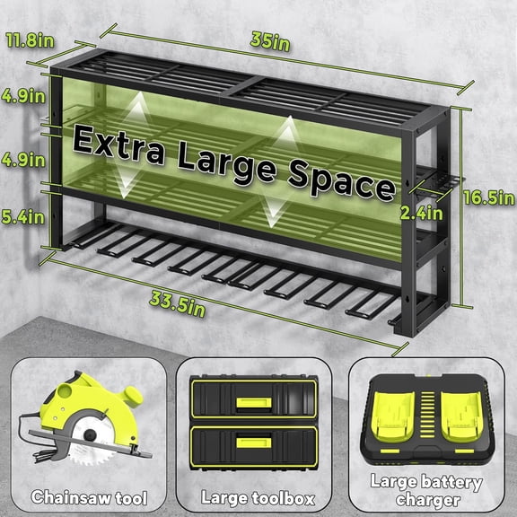 Large Power Tool Organizer Wall Mount,4 Layers 8 Drill Holder Heavy Duty Metal Cordless Tool Storage Loads 420lbs with Screwdriver Holder,Utility Racks for Garage, Workshop, Pegboard, Shed - 32 Inch