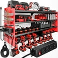 thumbnail image 1 of Large Power Tool Organizer Wall Mount with Charging Station,4 Layer Heavy Duty Metal Tool Storage Shelf Loads 600lbs,Battery Utility Rack With 4 Outlet Power Strip with 8 Cordless Drill Holder, 1 of 13