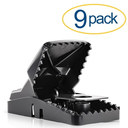 Large Powerful Rat Traps (9 Pack) - Kills Instantly with Powerful Steel Spring - Setup in Seconds - Wash & Reuse Over & Over - Hands Free Disposal - Rat Control Without Harmful Poisons or Chemicals