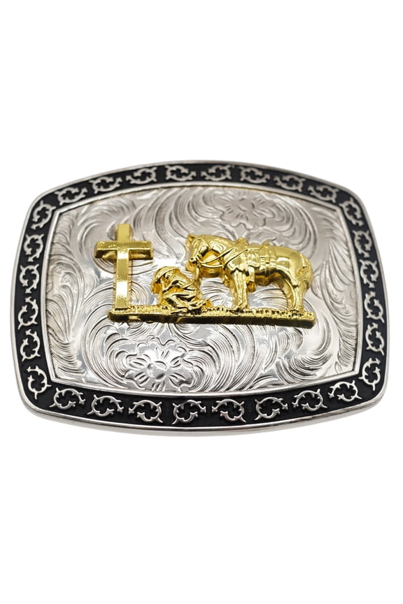 Large Praying Cowboy Horse Cross Faith Animal Rodeo Western Fashion Belt Buckle
