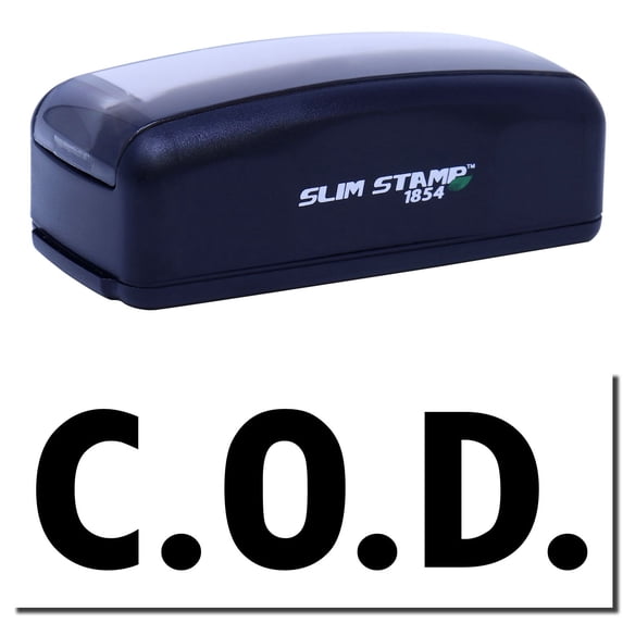 Large Pre-Inked Bold COD Stamp, Slim 1854, Ultra Slim Design, Impression Size 1-13/16" by 2-1/2", Up to 25,000 Impressions - Black Ink