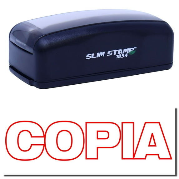 Large Pre-Inked Copia Stamp, Slim 1854, Ultra Slim Design, Impression Size 1-13/16" by 2-1/2", Up to 25,000 Impressions - Red Ink