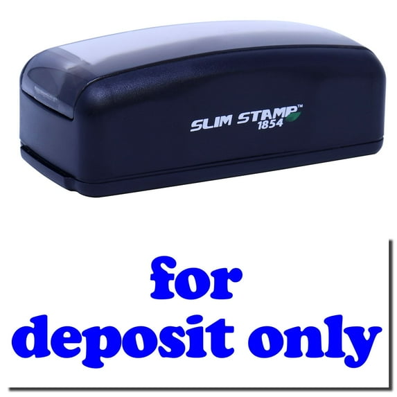 Large Pre-Inked Lowercase For Deposit Only Stamp, Slim 1854, Ultra Slim Design, Impression Size 1-13/16" by 2-1/2", Up to 25,000 Impressions - Blue Ink