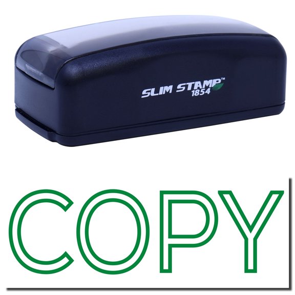Large Pre-Inked Outline Copy Stamp, Slim 1854, Ultra Slim Design, Impression Size 1-13/16" by 2-1/2", Up to 25,000 Impressions - Green Ink