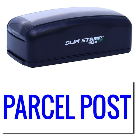 Large Pre-Inked Parcel Post Stamp, Slim 1854, Ultra Slim Design, Impression Size 1-13/16" by 2-1/2", Up to 25,000 Impressions - Blue Ink