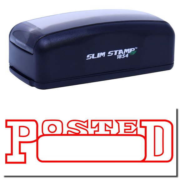Large Pre-Inked Posted with Date Box Stamp, Slim 1854, Ultra Slim Design, Impression Size 1-13/16" by 2-1/2", Up to 25,000 Impressions - Red Ink