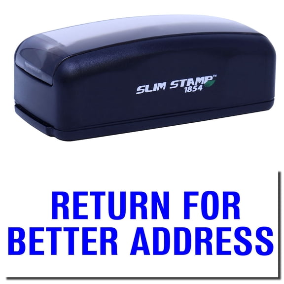 Large Pre-Inked Return for Better Address Stamp, Slim 1854, Ultra Slim Design, Impression Size 1-13/16" by 2-1/2", Up to 25,000 Impressions - Blue Ink
