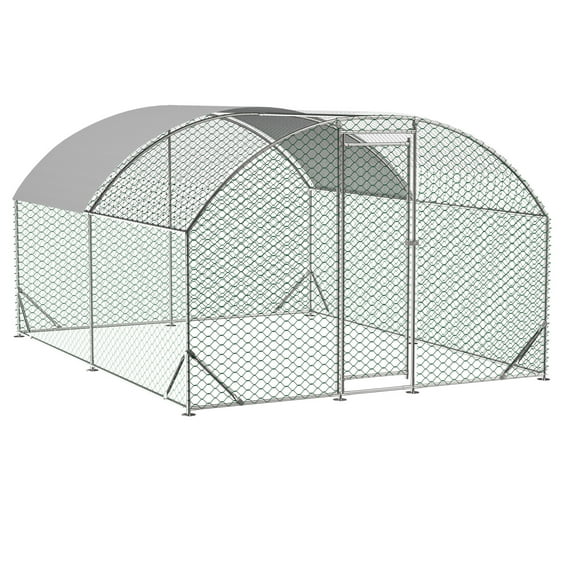 Large Predator-Proof Metal Chicken Coop with Weather-Resistant UV-Protective Cover, Dome-Shaped Walk-In Fence for Backyard Chickens, 9.84x13.12x6.56ft, 1" Steel Tubing