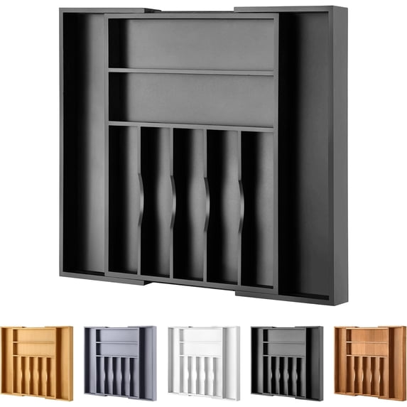 Large Premium Bamboo Silverware Organizer - Expandable Drawer & Utensil ...