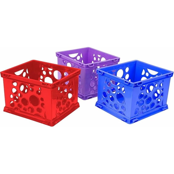 Large Premium File Crate with Solid Bottom, Stores Hanging Files, Portable, Assorted Colors, 17.25 x 10.5 x 14.25 Inches, 3-Pack (61797U03C)