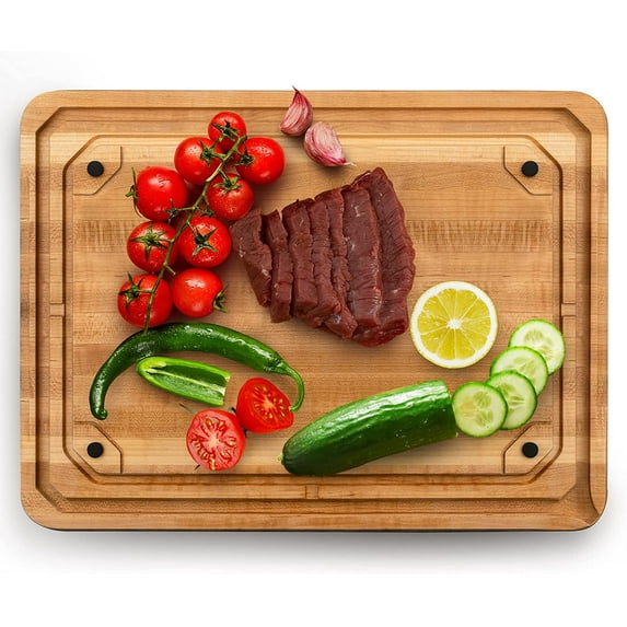 Large Premium Maple Wood Cutting Board with Juice Groove 20x15 -Wooden Cutting Boards for Kitchen-Thick Maple Wood Cutting Boards for Kitchen-Easy to Clean,Carving Board Non-Slip Reversible 9lbs