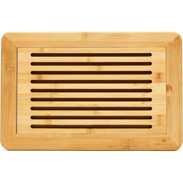 Large Premium Natural Bamboo Bread Cutting Board with Crumb Tray