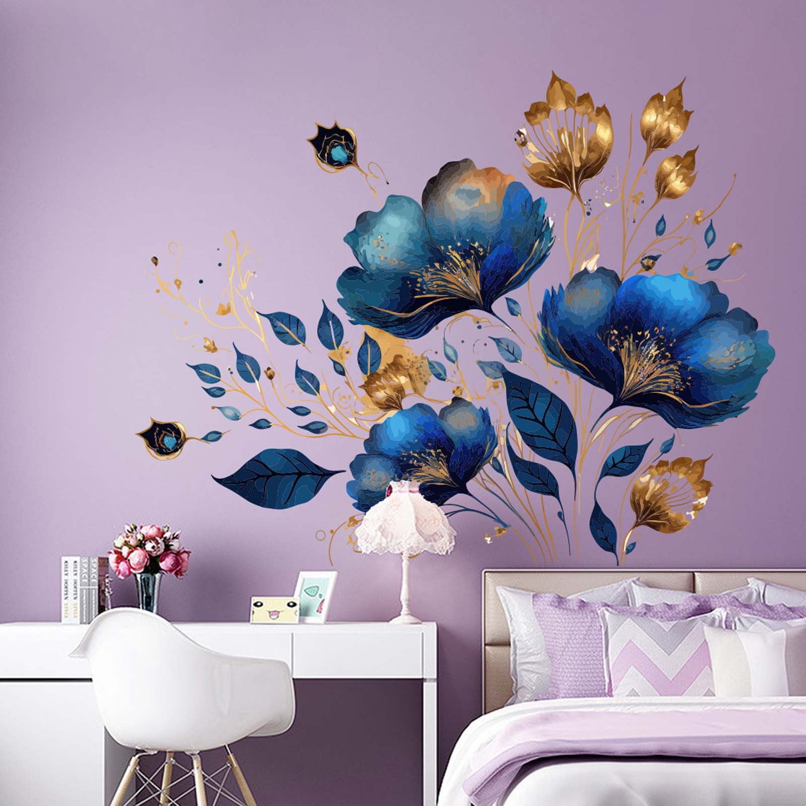 Large Pretty Flowers Wall Decals Stickers, Modern Warm Flower Wall ...