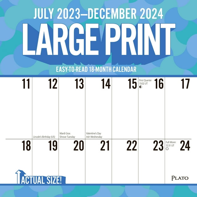 Large Print 2024 12x24" 18 Month Matte Wall Calendar Jul '23 Dec