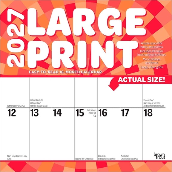 Large Print 2027 12 X 24 Inch (Hanging) Monthly Square Wall Calendar Matte Paper Plastic-Free, (Paperback)