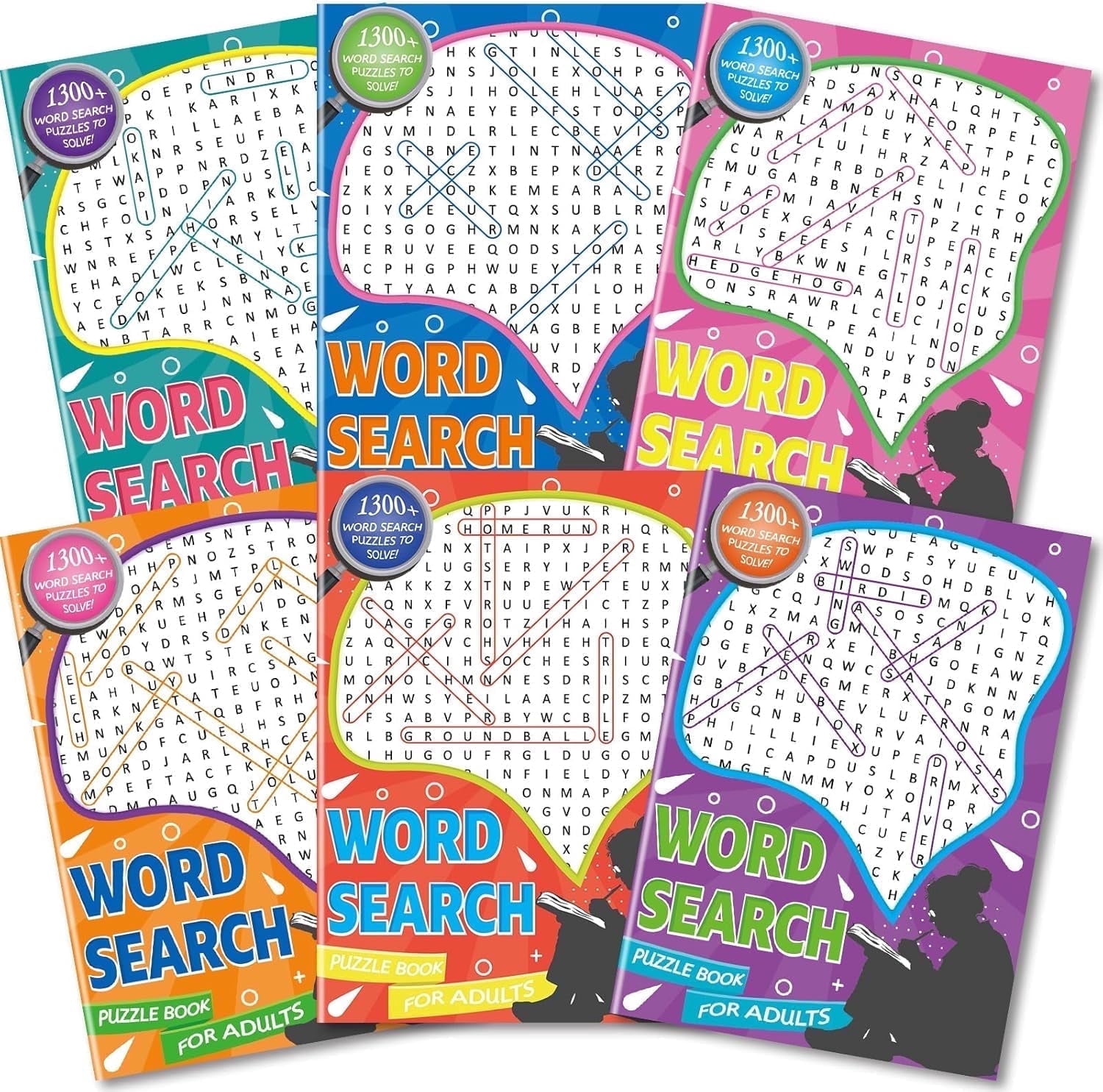 Kalysky Word Search Puzzle Books, Set of 6 Large Size, Brain Games for Adults, Teens and Seniors