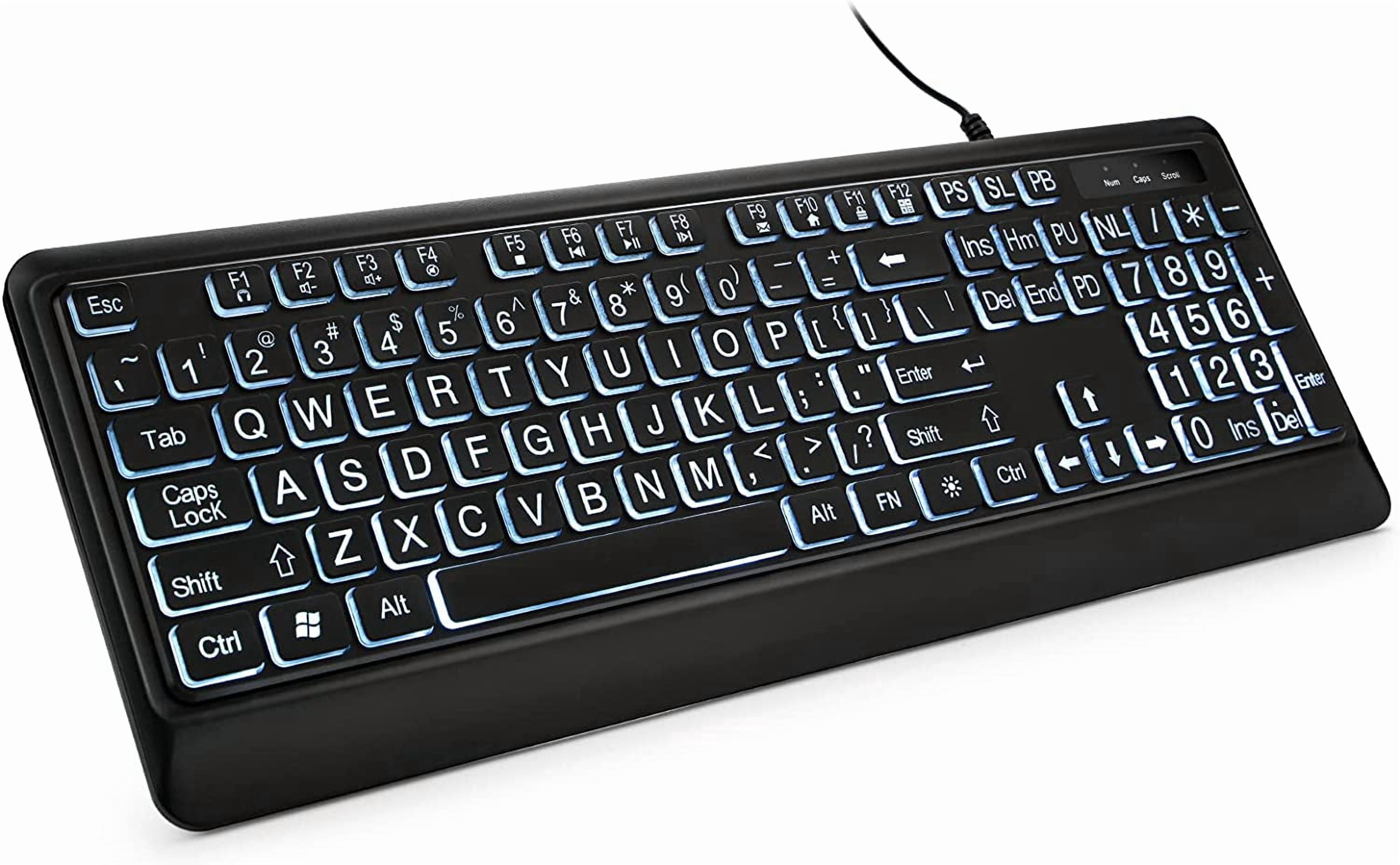Windows Computer Keyboard White Large Print Backlit Keyboard, USB Wired Computer Full Size Keyboard ...