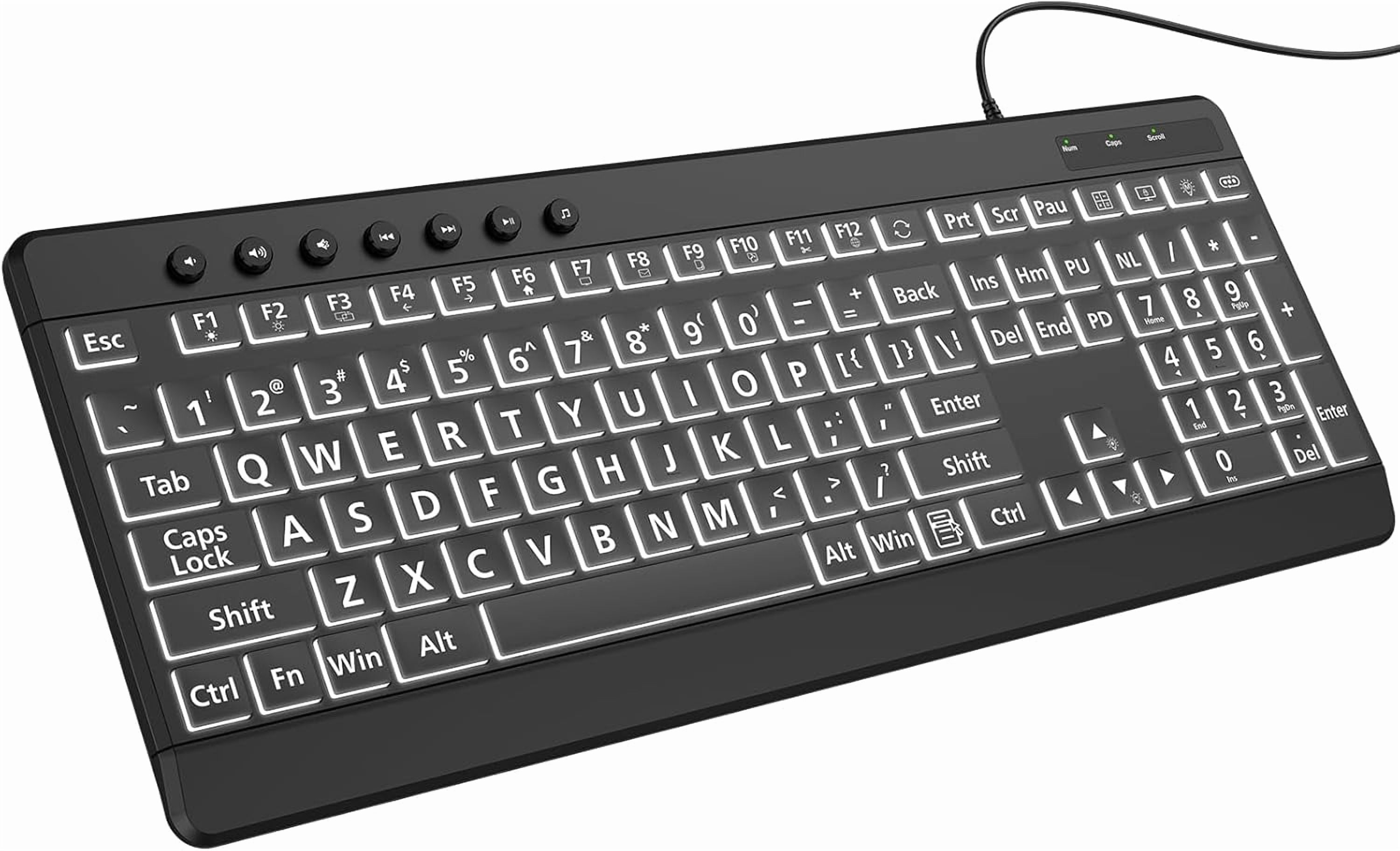 Large Print Backlit Wired Keyboard, Light Up USB Keyboard with 7-Colors Backlight, Oversize Letters Keys Full Size Computer Compatible for Windows, Laptop, PC